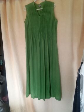 J. Jill Green Linen Pintuck Pleated Sleeveless Maxi Dress Medium Coastal